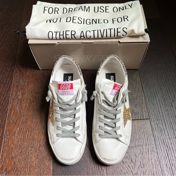 Golden Goose Shoes - Golden Goose Superstar Leather Glitter Star Sneakers with Leopard - Size 9